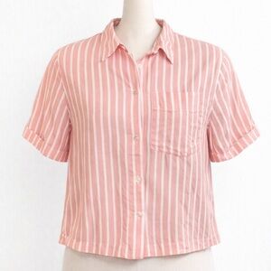 Lola‎ River Pink White Striped Button Down Shirt Small Crop